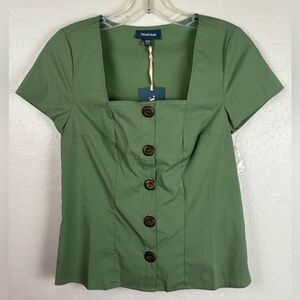 NEW ModCloth Cottage Curation Square Neck Top Cap Sleeve‎ Green Size XXS 1342